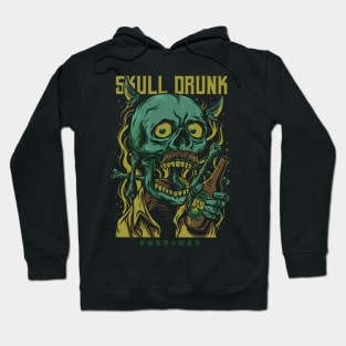 skull drunk cartoon funny illustration Hoodie